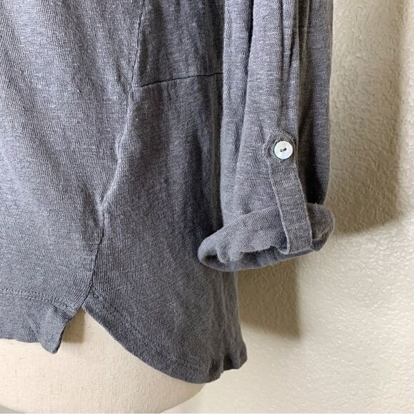 Adrienne Vittadini 100% Linen Scoop Neck Gray Top, Sz Small - Picture 5 of 12